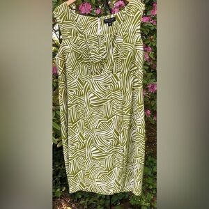 Perceptions woman 18 W Dress green and cream lined pattern. Sleeveless